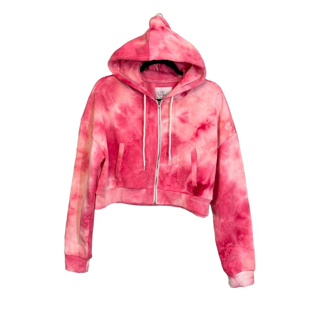 Refuge Athletics Hoodie Women XL Pink Tie Dye Crop Full Zip Athletic Long Sleeve